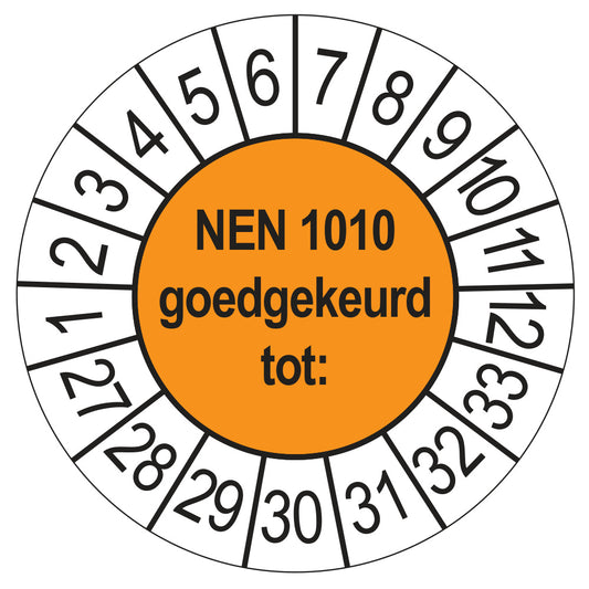 Keuringssticker NEN 1010 oranje, Ø 35 mm