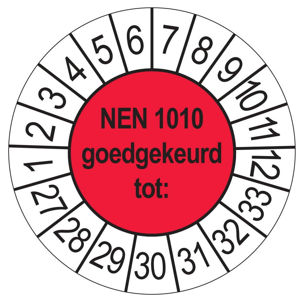 Keuringssticker NEN 1010 rood, Ø 35 mm