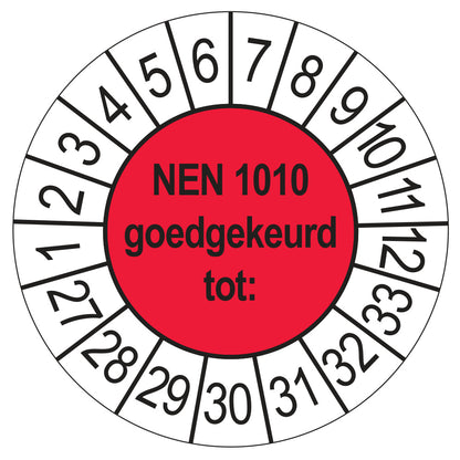 Keuringssticker NEN 1010 rood, Ø 35 mm