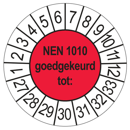 Keuringssticker NEN 1010 rood, Ø 35 mm
