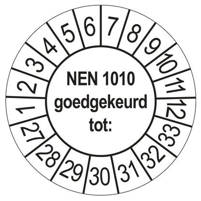 Keuringssticker NEN 1010 wit, Ø 35 mm
