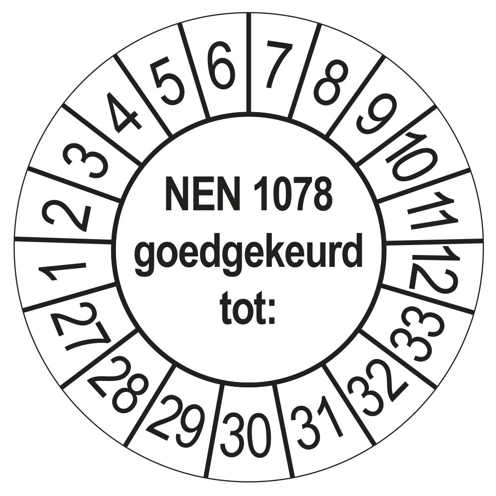Keuringssticker NEN 1078 goedgekeurd tot, wit, Ø 35 mm