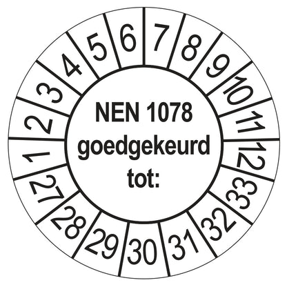 Keuringssticker NEN 1078 goedgekeurd tot, wit, Ø 35 mm