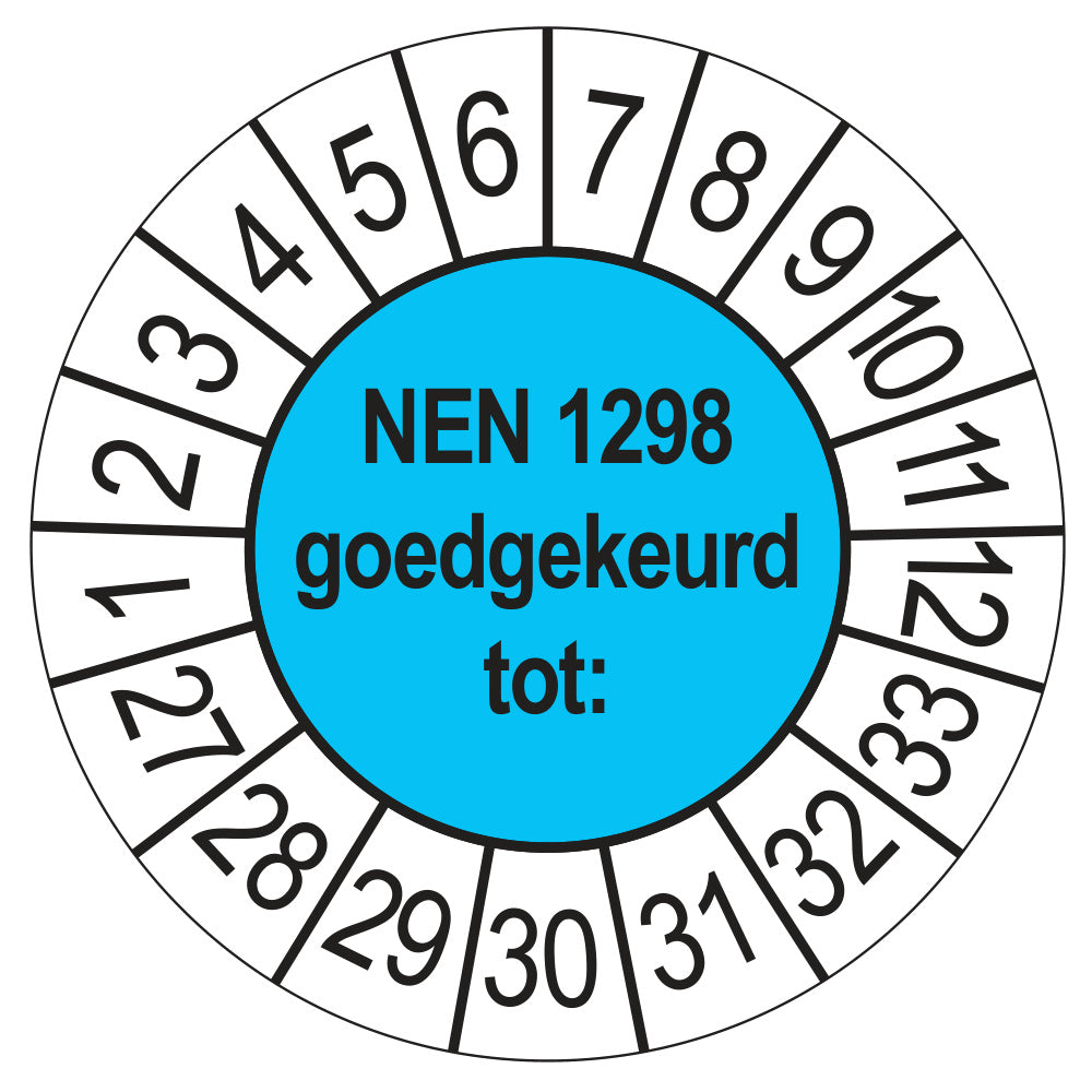 Keuringssticker NEN 1298 goedgekeurd tot, blauw, Ø 35 mm