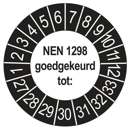 Keuringssticker NEN 1298 goedgekeurd tot, buiten zwart, Ø 35 mm