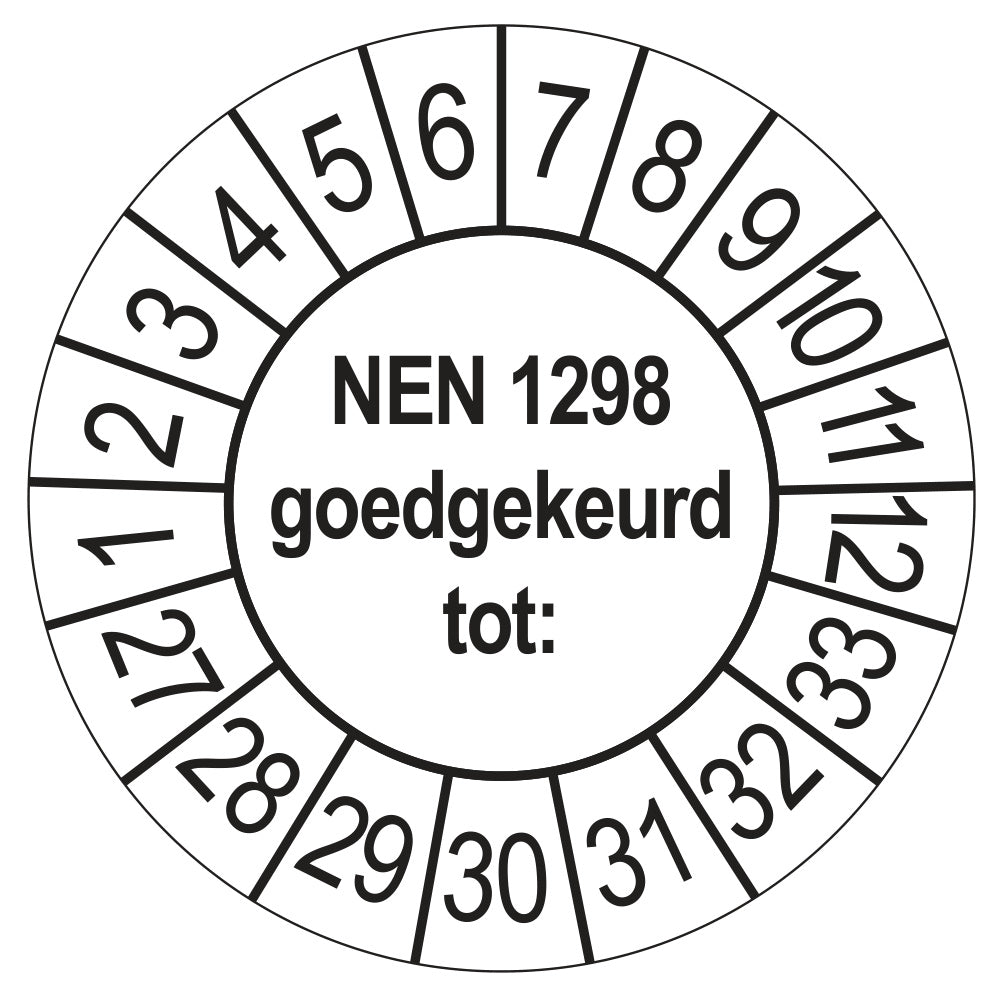 Keuringssticker NEN 1298 goedgekeurd tot, wit, Ø 35 mm