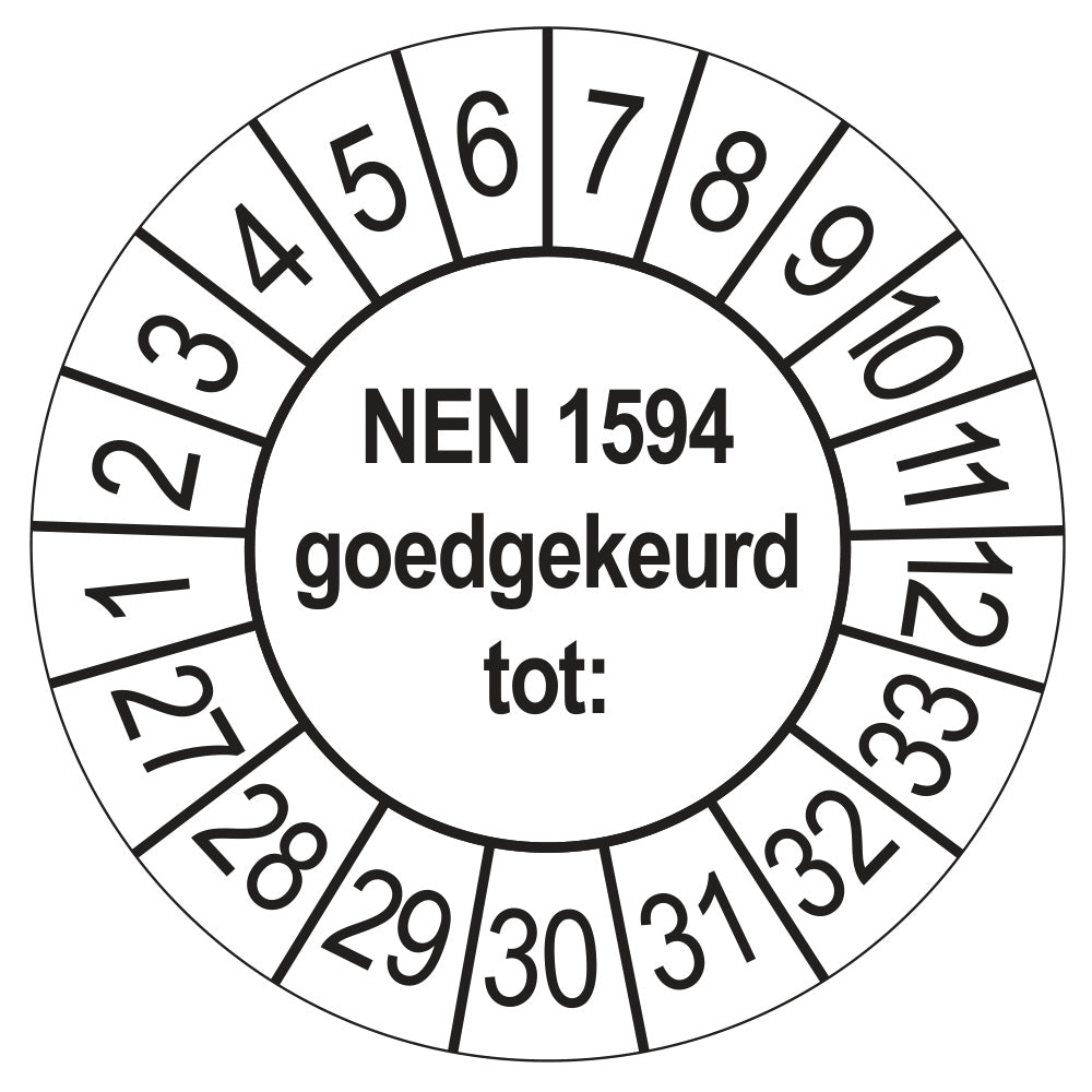 Keuringssticker NEN 1594 goedgekeurd tot, wit, Ø 35 mm