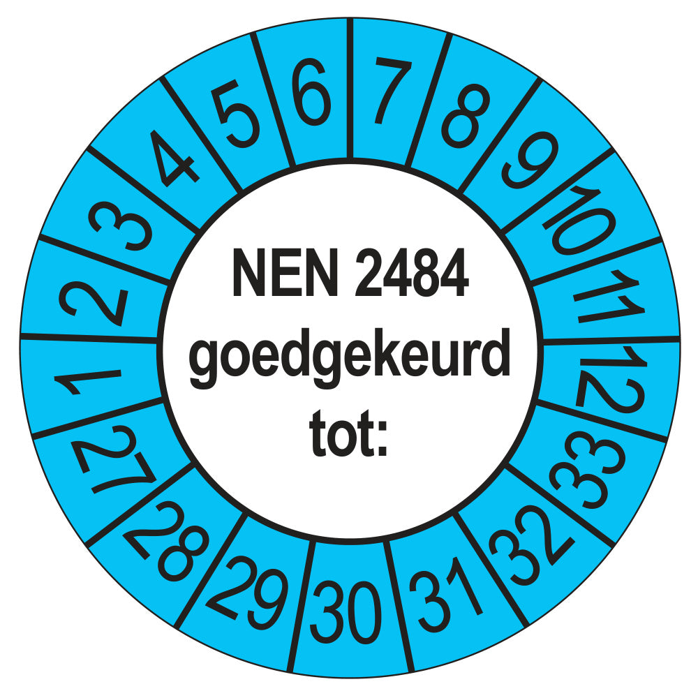 Keuringssticker NEN 2484 buiten blauw, Ø 35 mm
