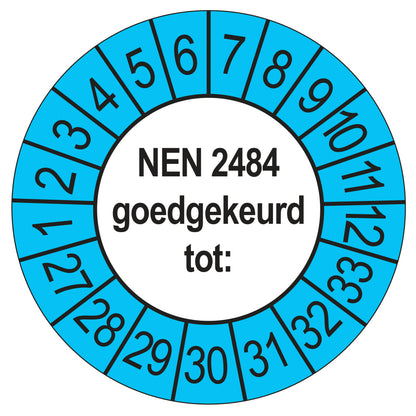 Keuringssticker NEN 2484 buiten blauw, Ø 35 mm