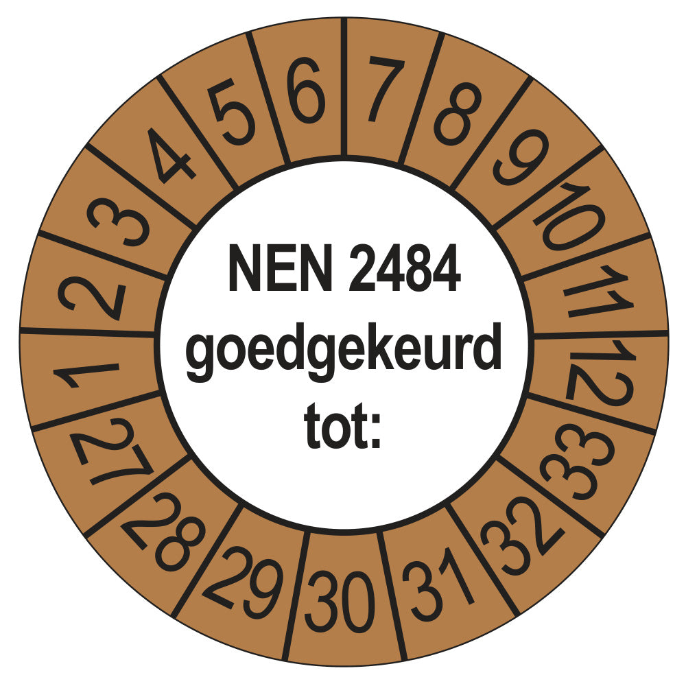 Keuringssticker NEN 2484 buiten bruin, Ø 35 mm