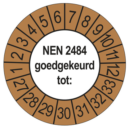 Keuringssticker NEN 2484 buiten bruin, Ø 35 mm