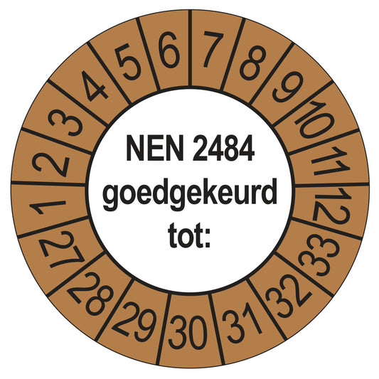 Keuringssticker NEN 2484 buiten bruin, Ø 35 mm