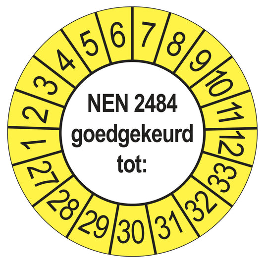 Keuringssticker NEN 2484 buiten geel, Ø 35 mm