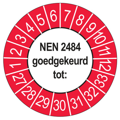 Keuringssticker NEN 2484 buiten rood, Ø 35 mm