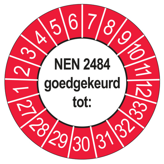 Keuringssticker NEN 2484 buiten rood, Ø 35 mm