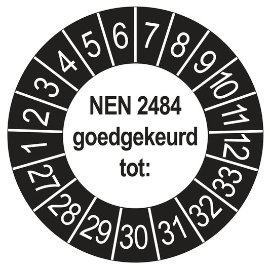Keuringssticker NEN 2484 buiten zwart, Ø 35 mm