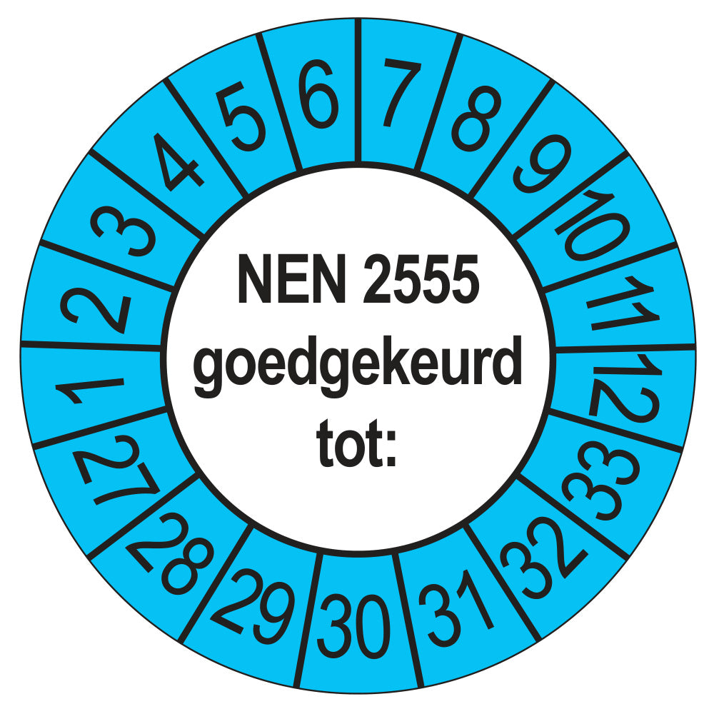 Keuringssticker NEN 2555 buiten blauw, rond 35 mm
