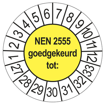 Keuringssticker NEN 2555 geel, rond 35 mm