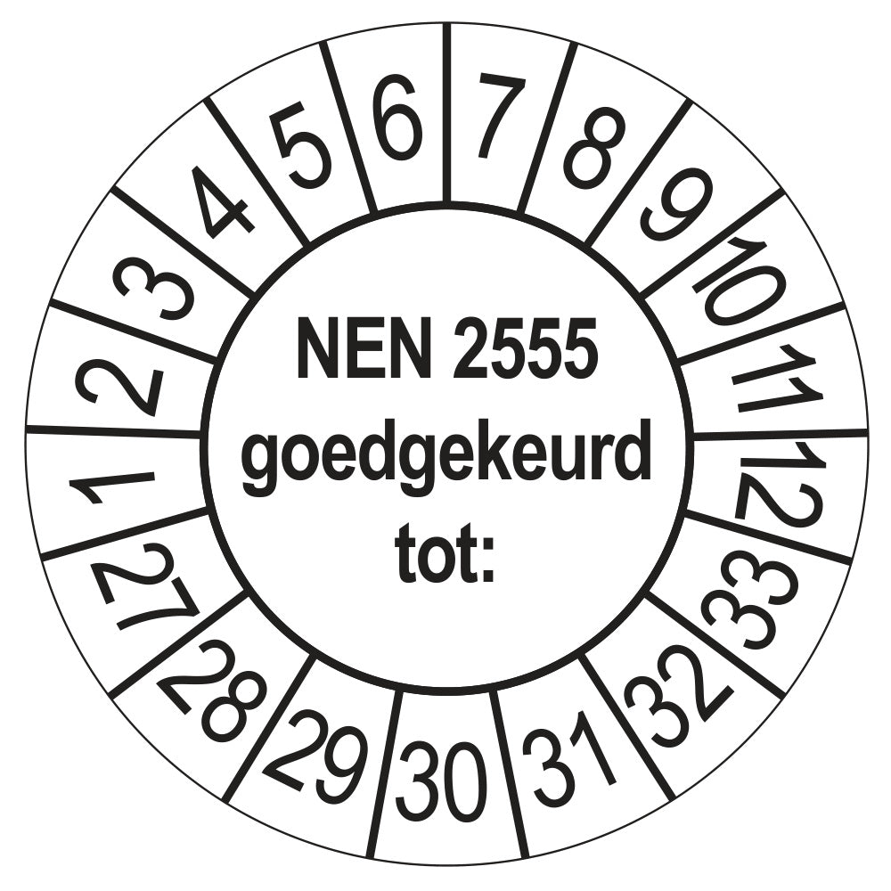 Keuringssticker NEN 2555 wit, rond 35 mm