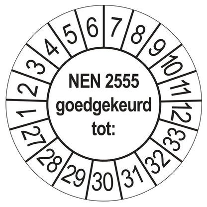 Keuringssticker NEN 2555 wit, rond 35 mm
