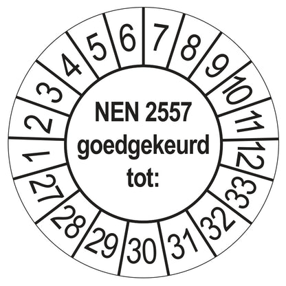 Keuringssticker NEN 2557 goedgekeurd tot, wit, Ø 35 mm
