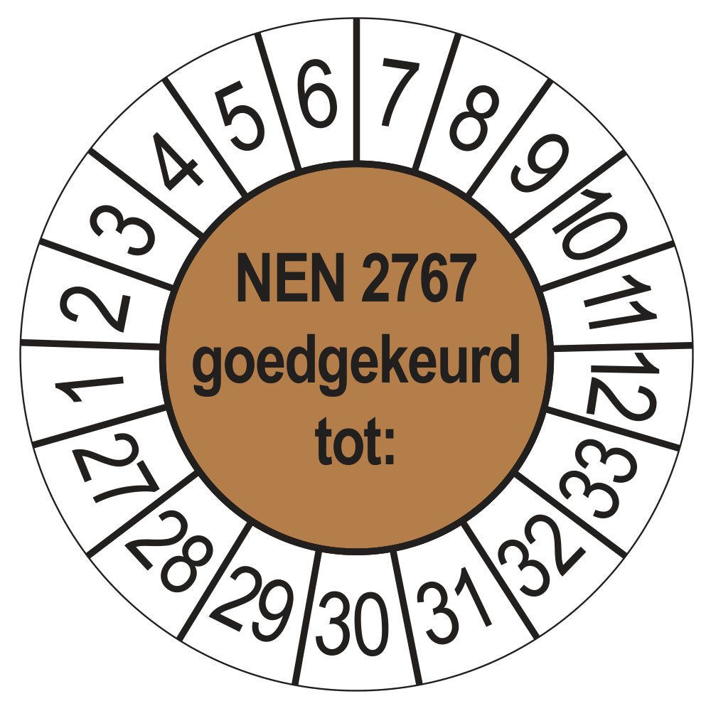 Keuringssticker NEN 2767 bruin, rond 35 mm