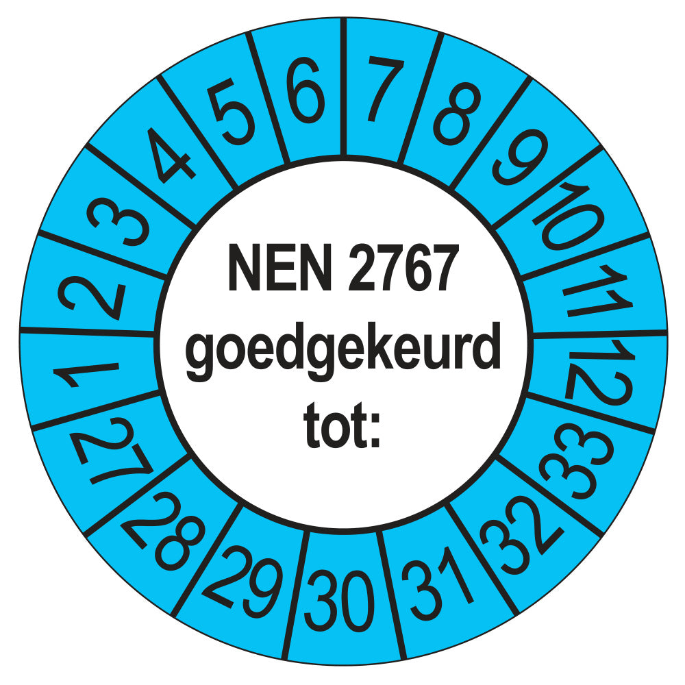 Keuringssticker NEN 2767 buiten blauw, rond 35 mm