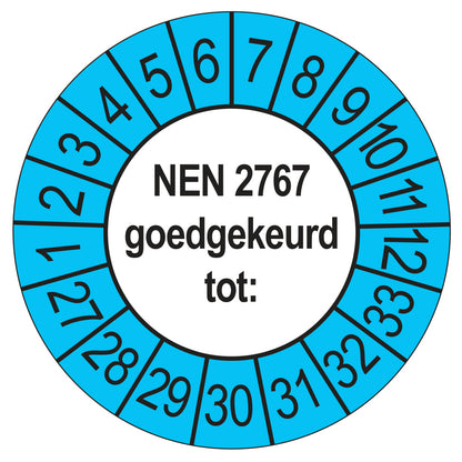 Keuringssticker NEN 2767 buiten blauw, rond 35 mm