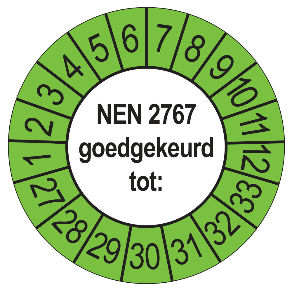Keuringssticker NEN 2767 buiten groen, rond 35 mm