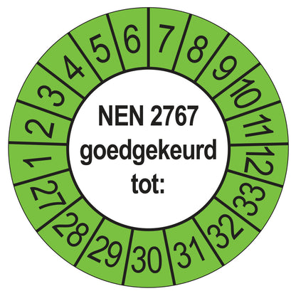 Keuringssticker NEN 2767 buiten groen, rond 35 mm