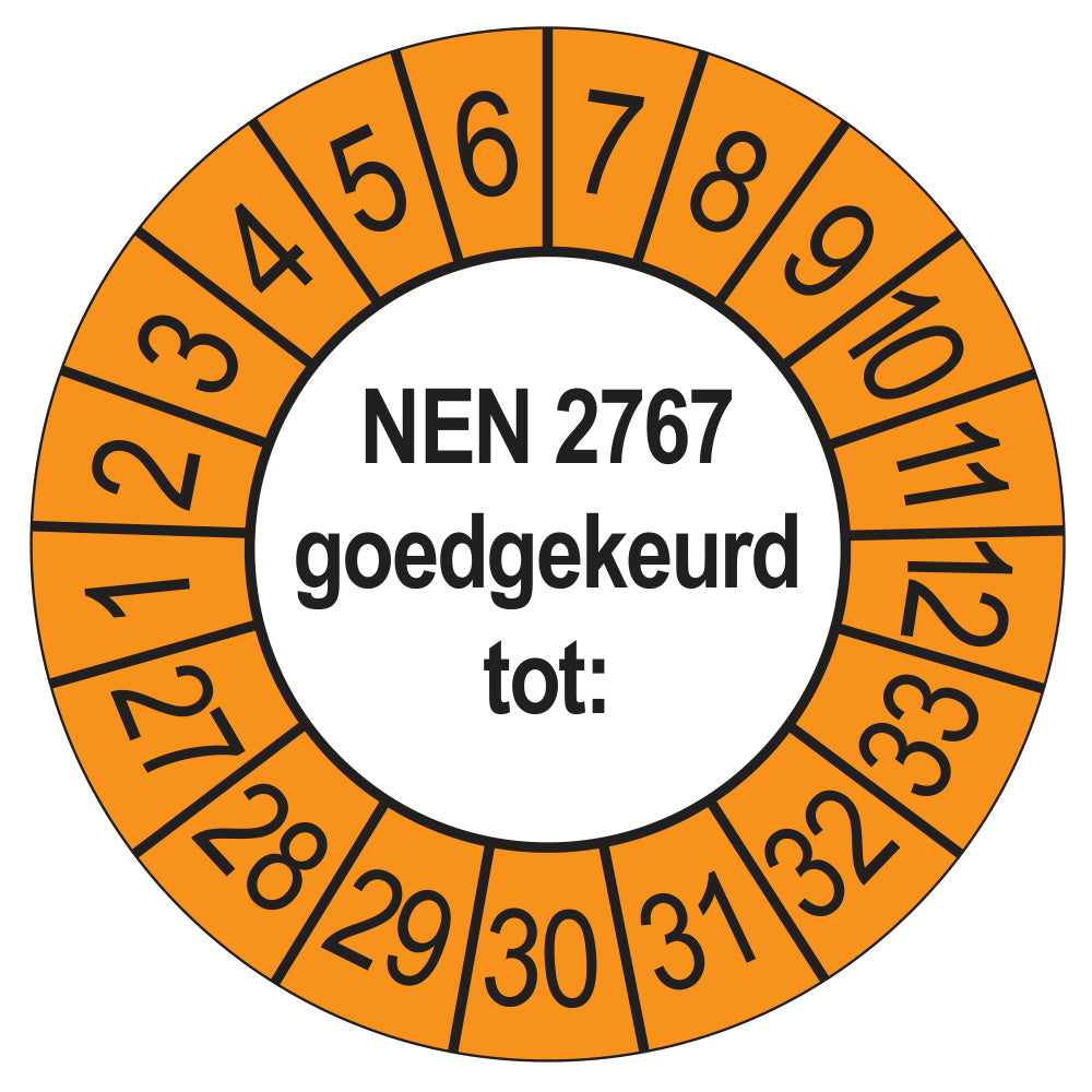 Keuringssticker NEN 2767 buiten oranje, rond 35 mm