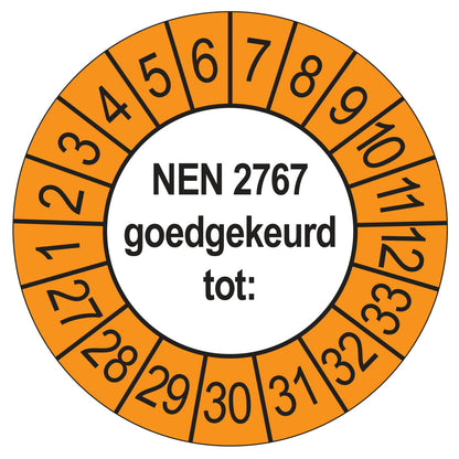 Keuringssticker NEN 2767 buiten oranje, rond 35 mm
