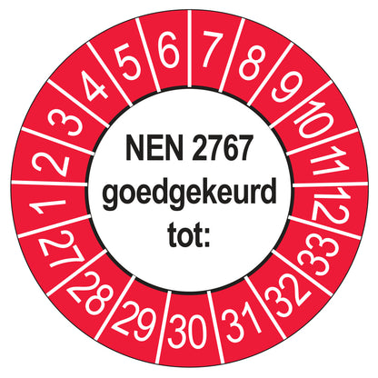 Keuringssticker NEN 2767 buiten rood, rond 35 mm