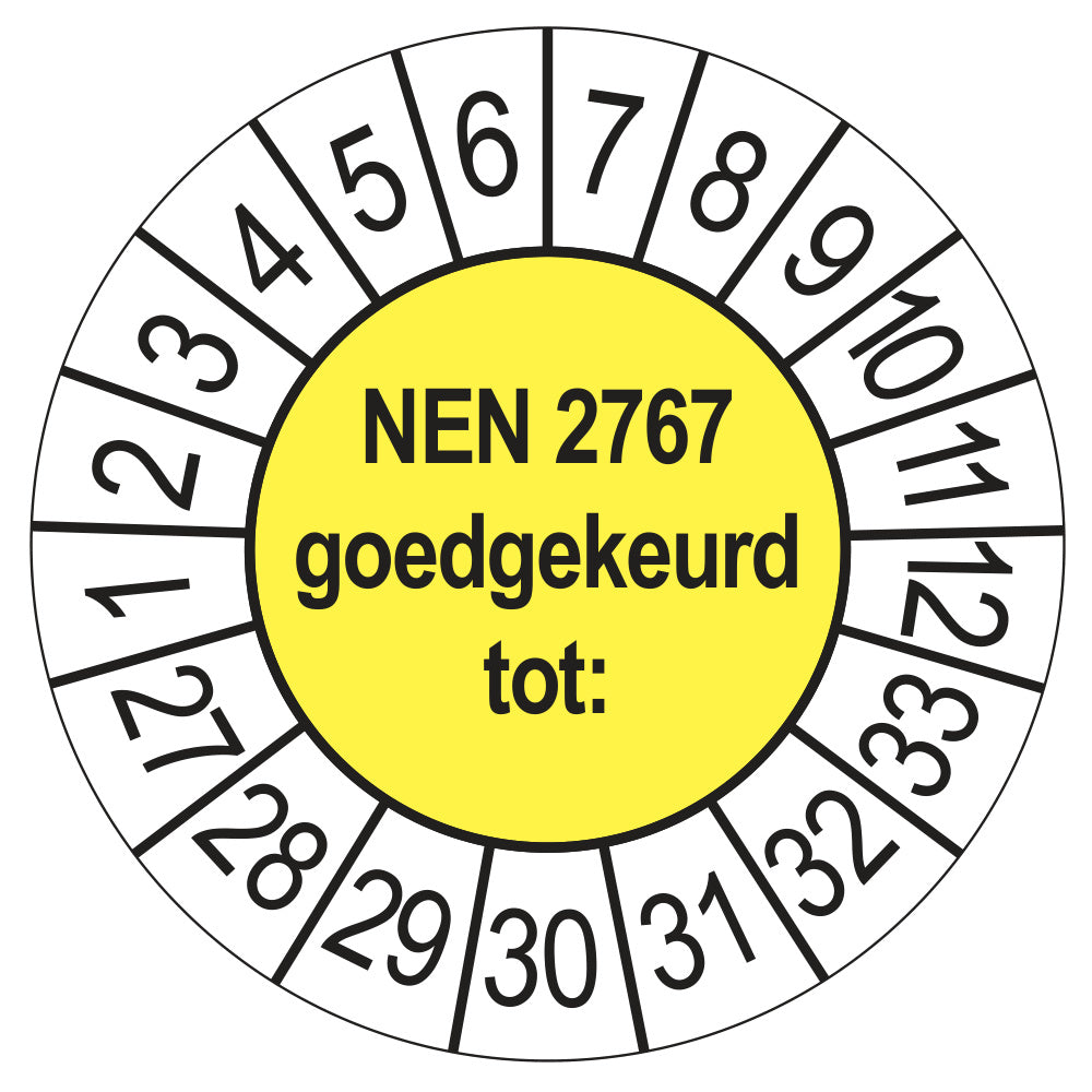 Keuringssticker NEN 2767 geel, rond 35 mm