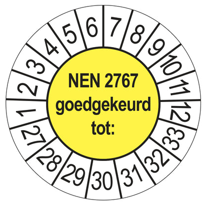 Keuringssticker NEN 2767 geel, rond 35 mm