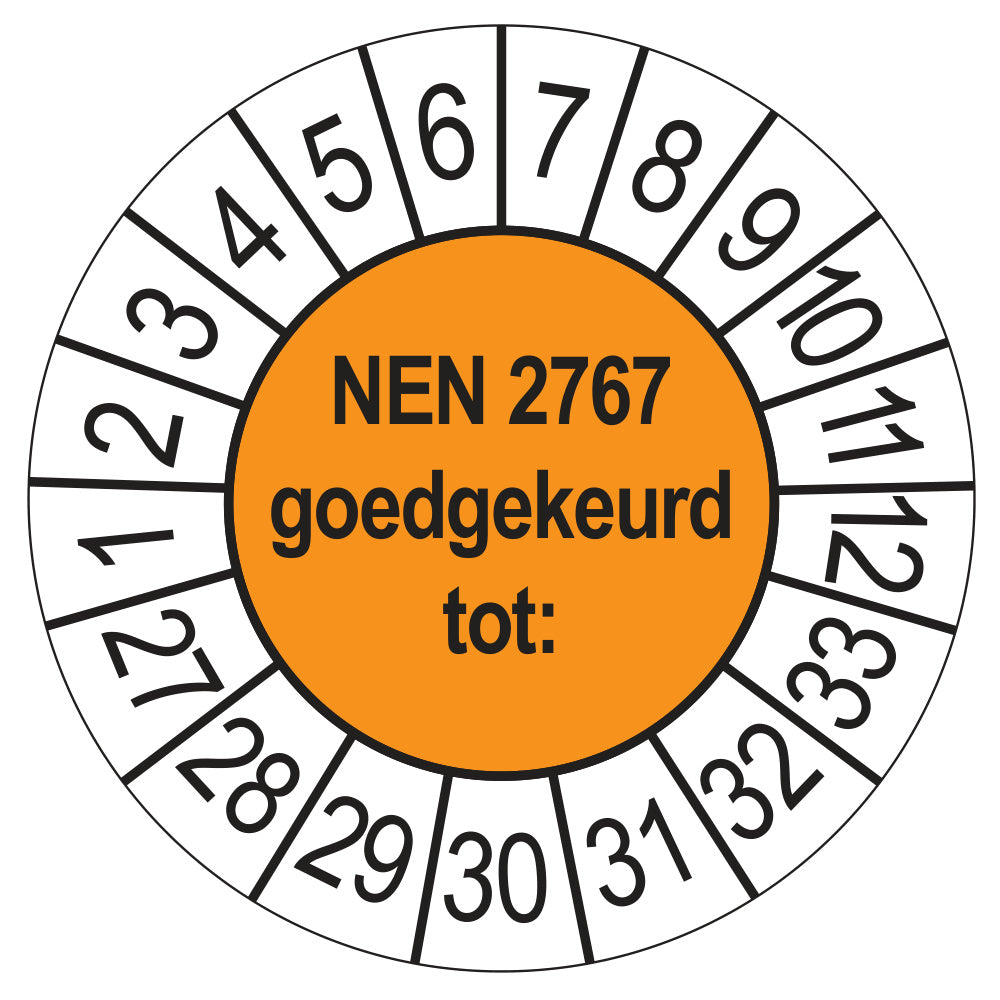 Keuringssticker NEN 2767 oranje, rond 35 mm