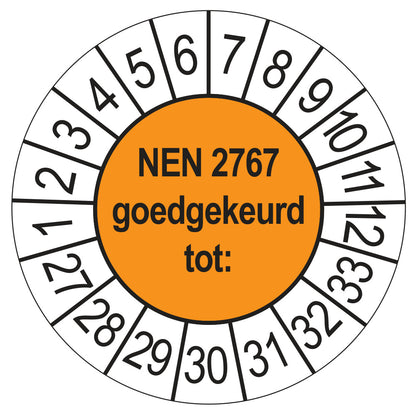 Keuringssticker NEN 2767 oranje, rond 35 mm