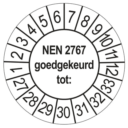 Keuringssticker NEN 2767 wit, rond 35 mm