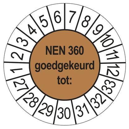 Keuringssticker NEN 360 bruin, rond 35 mm