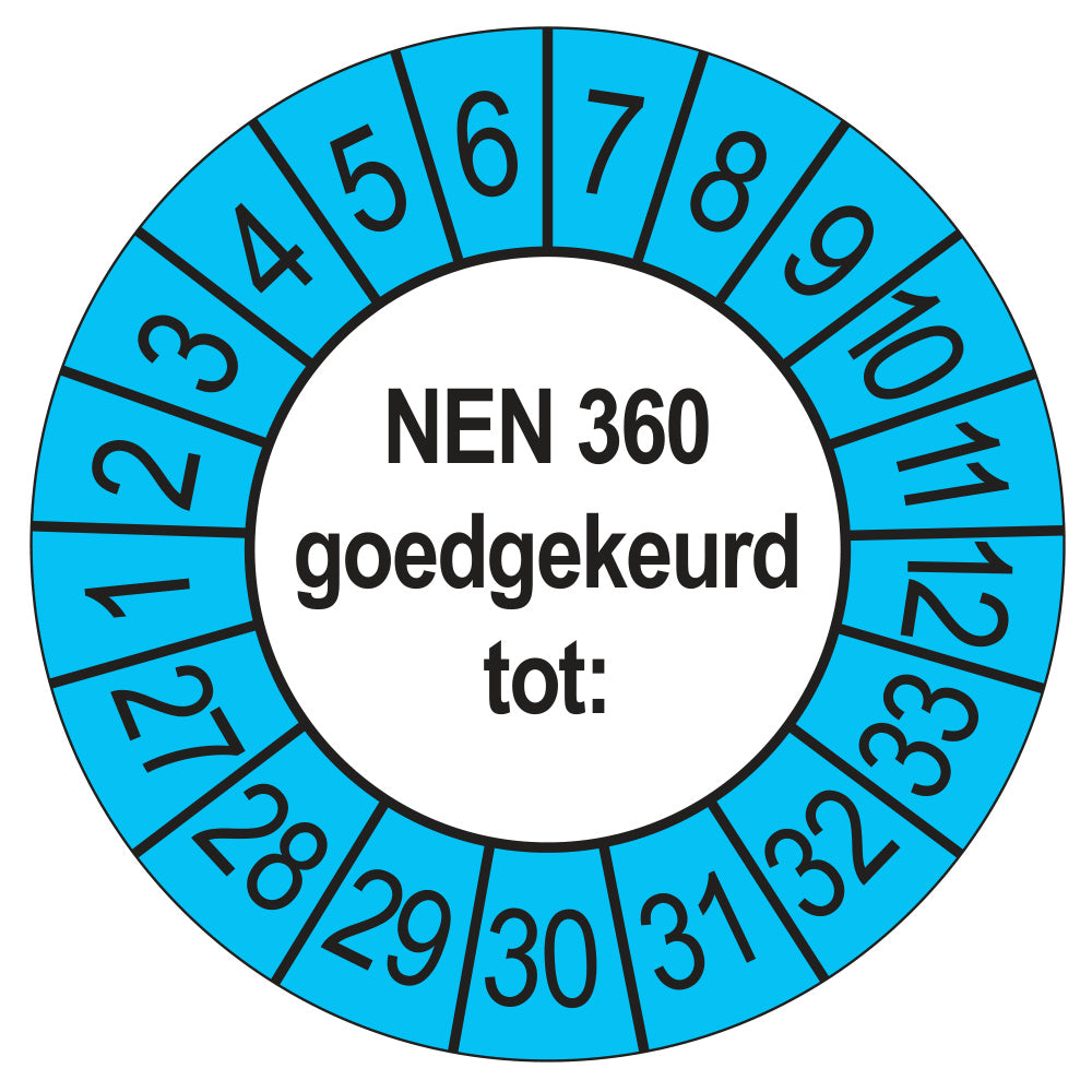 Keuringssticker NEN 360 buiten blauw, rond 35 mm