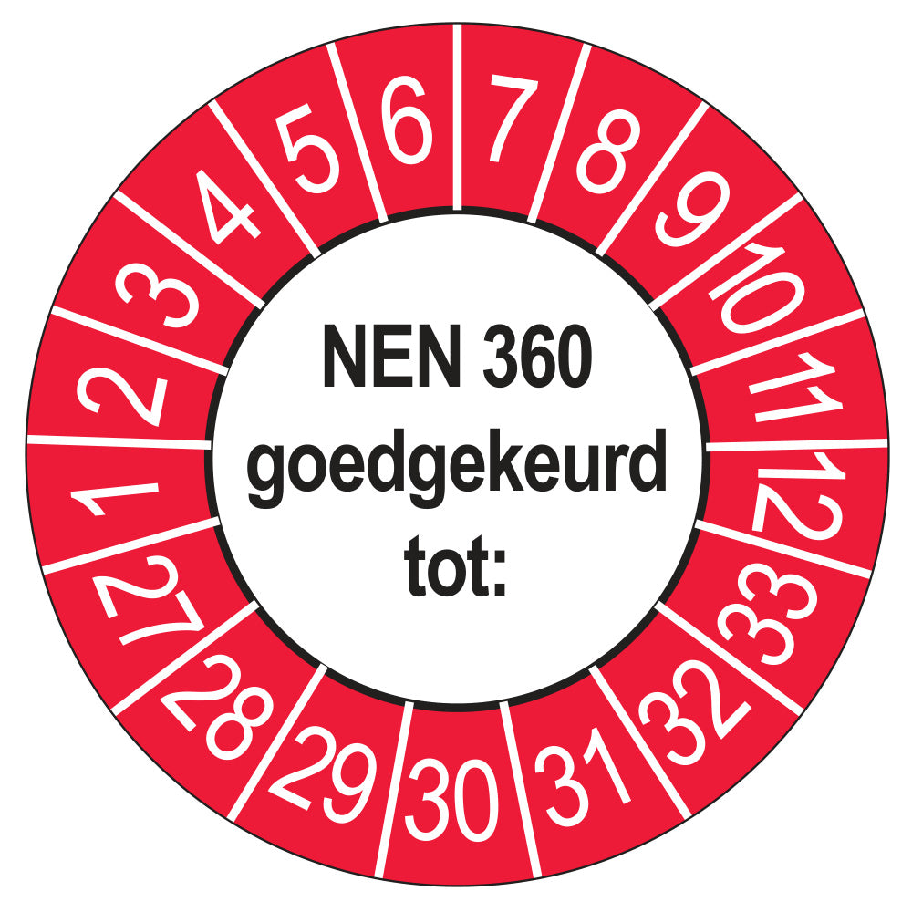 Keuringssticker NEN 360 buiten rood, rond 35 mm