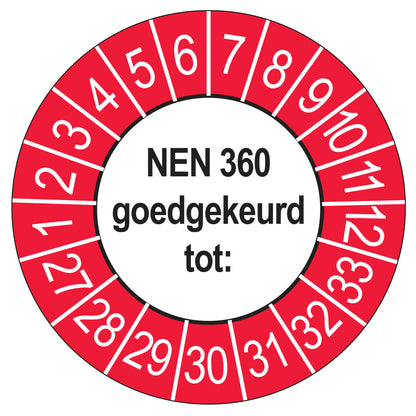 Keuringssticker NEN 360 buiten rood, rond 35 mm