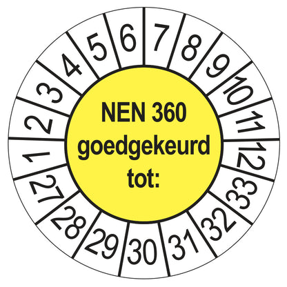Keuringssticker NEN 360 geel, rond 35 mm