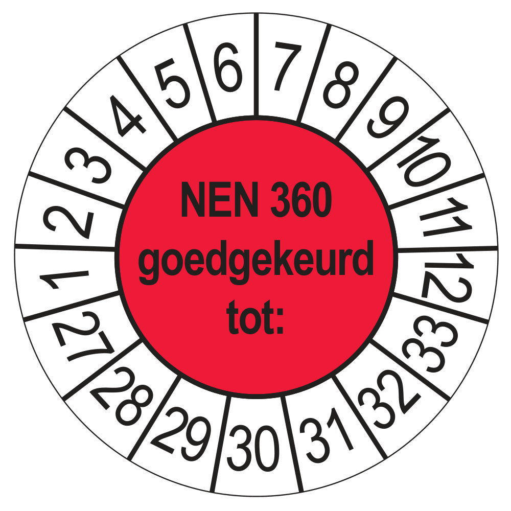 Keuringssticker NEN 360 rood, rond 35 mm