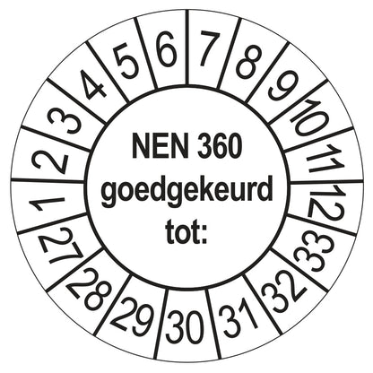 Keuringssticker NEN 360 wit, rond 35 mm
