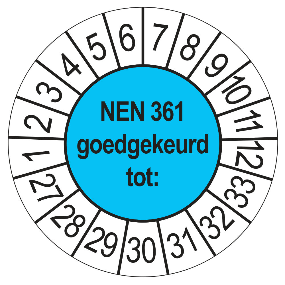 Keuringssticker NEN 361 blauw, rond 35 mm