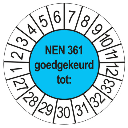 Keuringssticker NEN 361 blauw, rond 35 mm