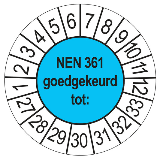 Keuringssticker NEN 361 blauw, rond 35 mm
