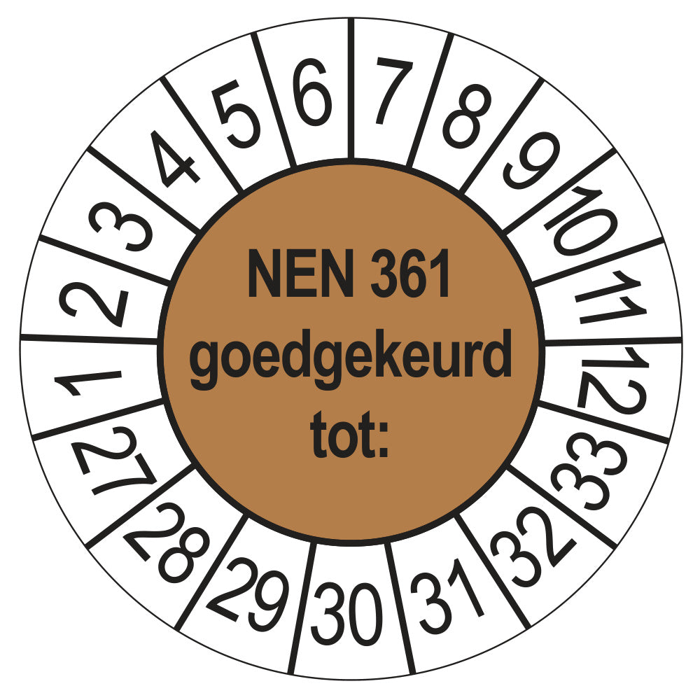 Keuringssticker NEN 361 bruin, rond 35 mm