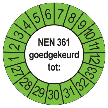 Keuringssticker NEN 361 buiten groen, rond 35 mm